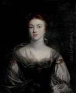 Portrait Of A Lady, Half-length, In A Brown Dress, A Guaze Scarf And Pearl Necklace by Sir Joshua Reynolds