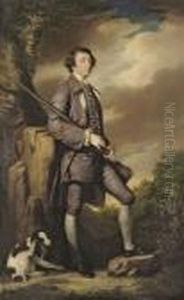 Portrait Of Philip Gell 
(1723-1795), Full-length, In A Purple Embroidered French Frock Suit, 
Holding A Gun, A Spaniel At His Feet, In A Landscape