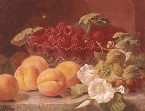 Bowl of raspberries and peaches by Eloise Harriet Stannard