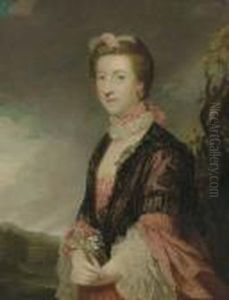 Portrait Of Mary, Countess Of 
Courtown, Lady Of The Bedchamber To Queen Charlotte, Half-length, With A
 Black Lace Shawl, Holding A Spray Of Carnations, A Landscape Beyond