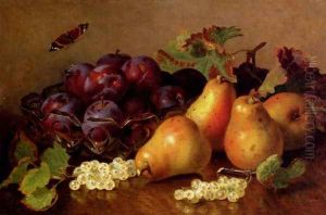 Still Life With Pears, Plums In A Glass BowlAnd White Currants On A Table by Eloise Harriet Stannard