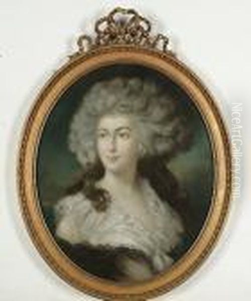Portrait Of A Lady, Bust Length 
Wearing A White Dress With A Black Wrap; And Portrait Of A Lady Wearing A
 White Dress With Pink Ribbons - view 1