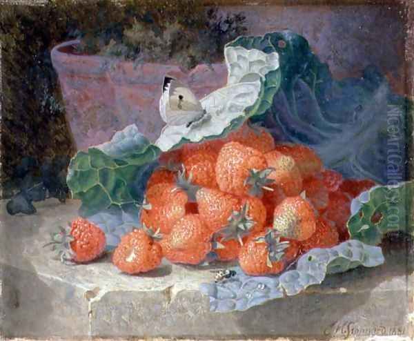 Strawberries in a Cabbage Leaf with a Flower Pot Behind, 1881 - view 1