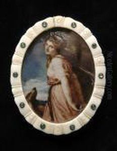 A Miniature Portrait Of Lady 
Hamilton In Flowing Pink Dress With Pink Ribbons In Her Long Flowing 
Dark Hair, Against A Sky Background by Sir Joshua Reynolds