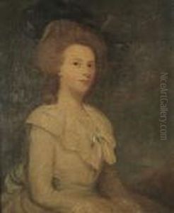 Portrait Of A Lady, Said To Be
Miss Strachan, Half-length, In A White Dress With A Blue Ribbon And A
Dark Blue Hat by Sir Joshua Reynolds