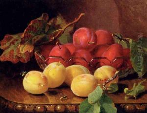 Plums On A Table In A Glass Bowl by Eloise Harriet Stannard