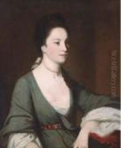 Portrait Of A Lady, Seated Three-quarter Length, In A Slate Colored Dress by Sir Joshua Reynolds