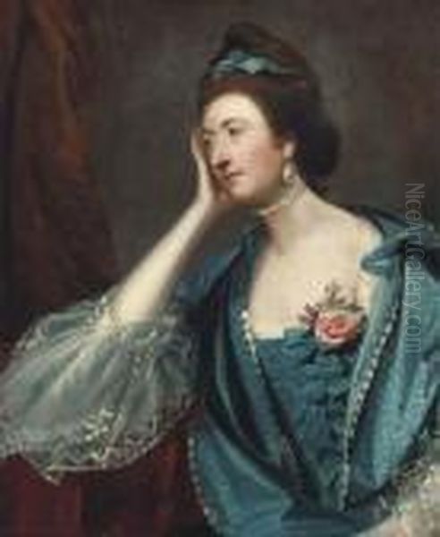 Portrait Of A Lady, Said To Be 
Miss Jane Ashton, Half-length, In Ablue Dress With White Lace Cuffs - view 1