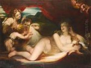 The Reclining Venus With A Maiden And Putti In Attendance, A Satyr Looking On by Sir Joshua Reynolds