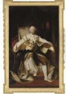 Portrait Of King George Iii,
Full-length, Seated In The Coronationchair, In Robes Of State, Holding A
Sceptre In His Right Hand by Sir Joshua Reynolds