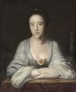 Portrait Of A Lady, Bust-length, In A Blue Dress, Leaning On A Ledge by Sir Joshua Reynolds