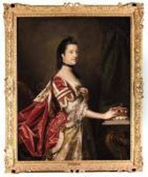 Portrait Of Elizabeth, Duchess 
Of Northumberland,three-quarter-length, In Coronation Robes, Her Right 
Hand Restingon Her Coronet, By A Draped Curtain - view 1