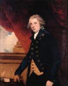 Portrait Of Richard Brinsley 
Sheridan, Three-quarter-length, In Ablue Coat And Yellow Waistcoat, 
Against A Red Curtain by Sir Joshua Reynolds