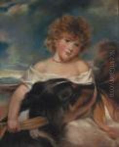 A Portrait Of The Honourable 
Leicester Fitzroy Stanhope, Seated,half-length Holding A Dog by Sir Joshua Reynolds