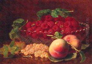 Peaches, Whitecurrants, Raspberries in a glass Bowl, and Wasps by Eloise Harriet Stannard
