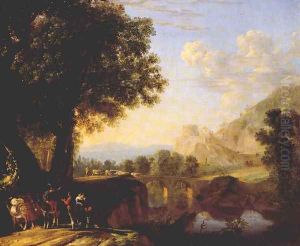 Italian Landscape with Bridge and Castle 1640s by Herman Van Swanevelt