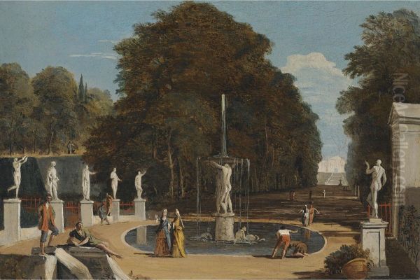 A Landscape With Figures Conversing In A Park Beside A Fountain - view 1