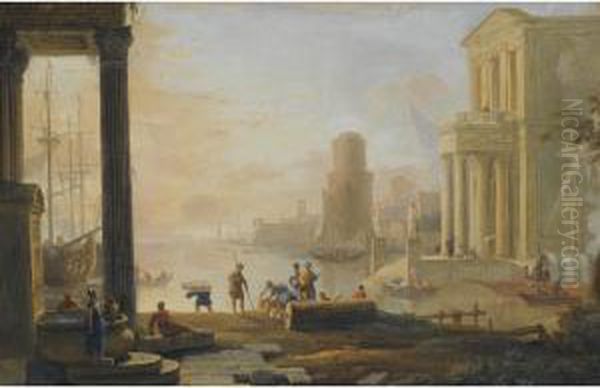 A Capriccio Of A Classical Seaport City At Sunset - view 1