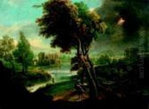 Paesaggio Fluviale Con Cielo In Tempesta, 
Architetturee Figure