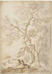 Two Men Seated In Conversation Under A Big Tree