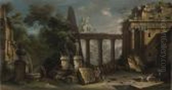 Capriccio Di Rovine Classiche Conastanti E Una Fontana - view 1