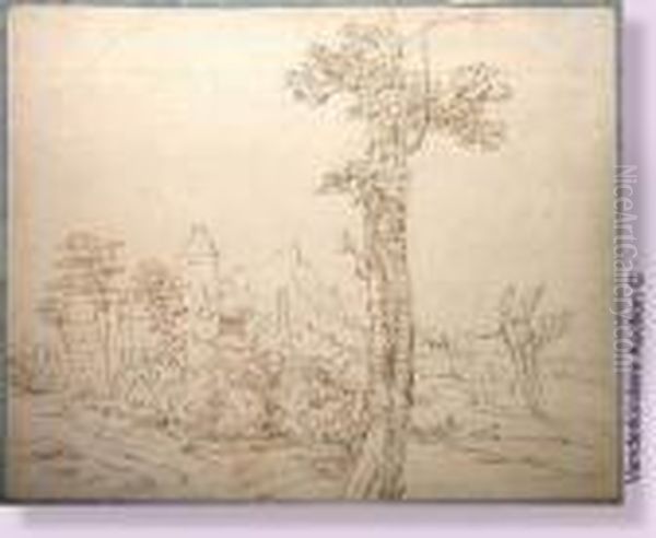 Paysage Italien A La Ville Fortifiee - view 1