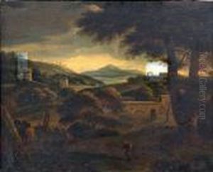 Klassische Landschaft Mit Einem Kastell Im Hintergrund