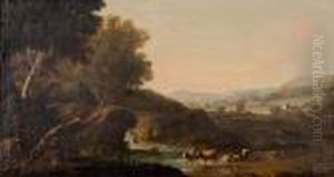 Ideallandschaft Mit Holzfaller, Wasserfall Und Vieh Vor
Angrenzendem Gehoft