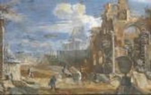 Veduta Con Rovine E Viandanti