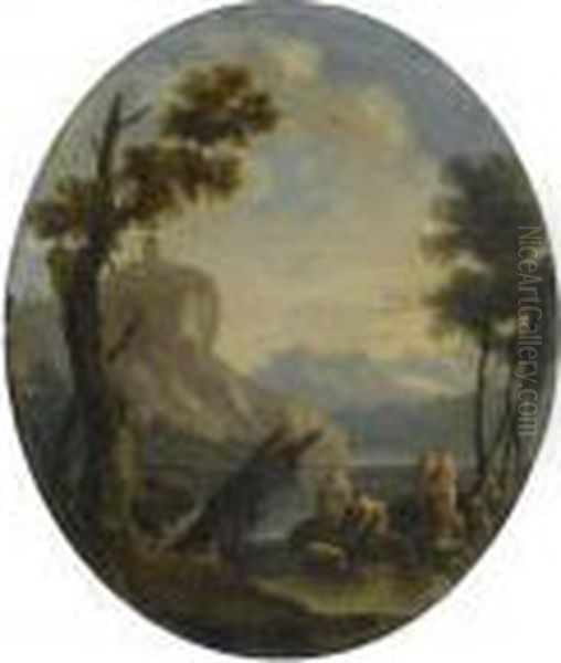 A Craggy River Landscape With The Finding Of Moses In Theforeground - view 1