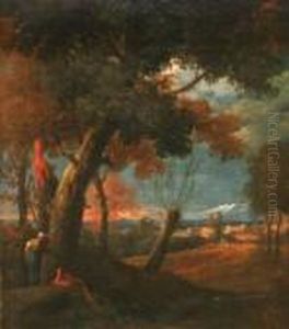 Rocci An Italianate Landscape With Figures by Marco Ricci