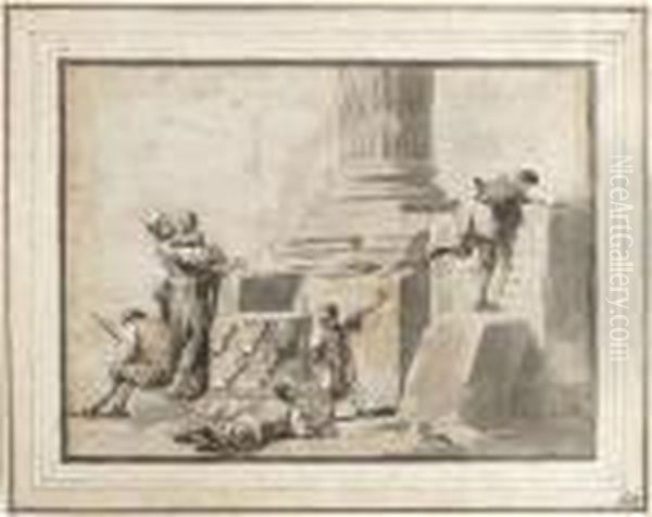 Peasants With Ancient Ruins - view 1