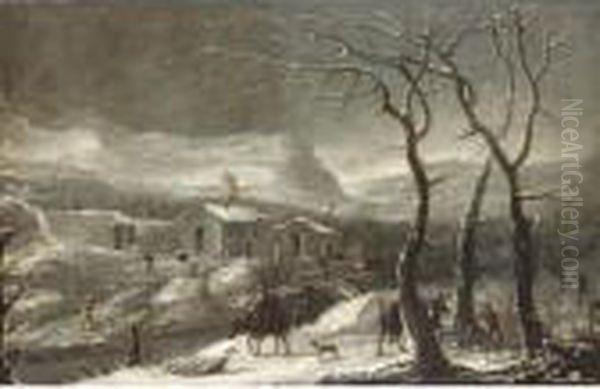 Paesaggio Innevato Con Figure - view 1