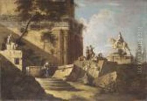 Architectural Capriccio With Figures Amongst Ruins