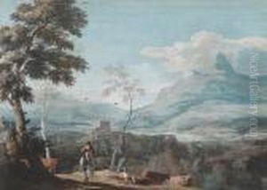 An Extensive Italianate Landscape With A Horseman On A Country Path
