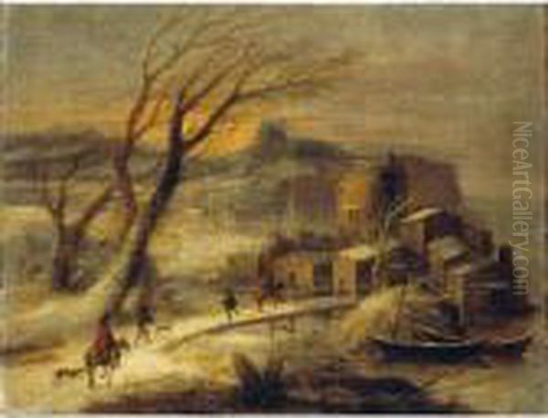Paesaggio Costiero Innevato Con Figure - view 1