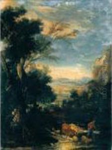 Paesaggio Con Armenti E Figure by Marco Ricci