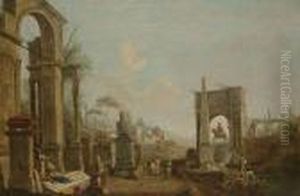A Capriccio Of Roman Ruins With Sightseers