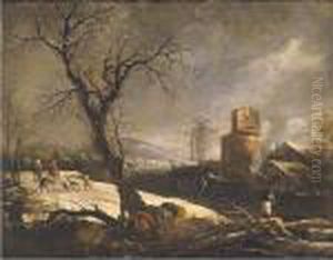 Winter Landscape With A Wood Cutter by Marco Ricci
