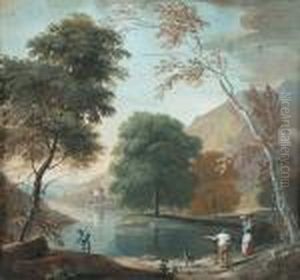 An Italianate Landscape With 
Figures Beside A Lake; And An Italianate Landscape With Travellers On A 
Path