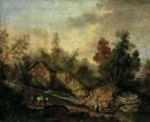 Umkreis Berglandschaft Mit 
Wassermuhle. Ol Auf Leinwand, Auf Holz Aufgezogen. H 62; B 75 Cm