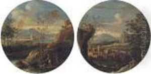 A River Landscape With Peasants 
On A Track; And A Wooded Riverlandscape With A Herdsman And His Cattle