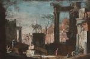 Figures Amongst Ruins With An Equestrian Statue