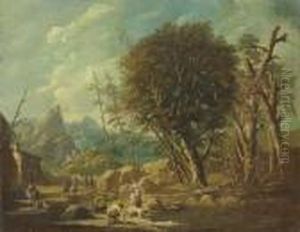 A Mountainous Landscape With Washerwomen by Marco Ricci