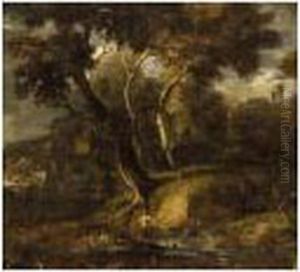 Wooded Landscape With A Fisherman
