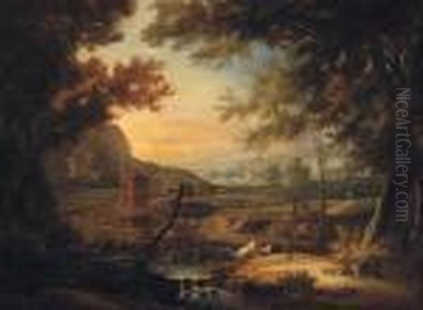 An Extensive Italianate Landscape With A Herdsman By A Stream - view 1
