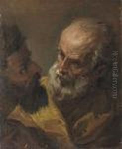 Head Study Of Two Bearded Men by Sebastiano Ricci