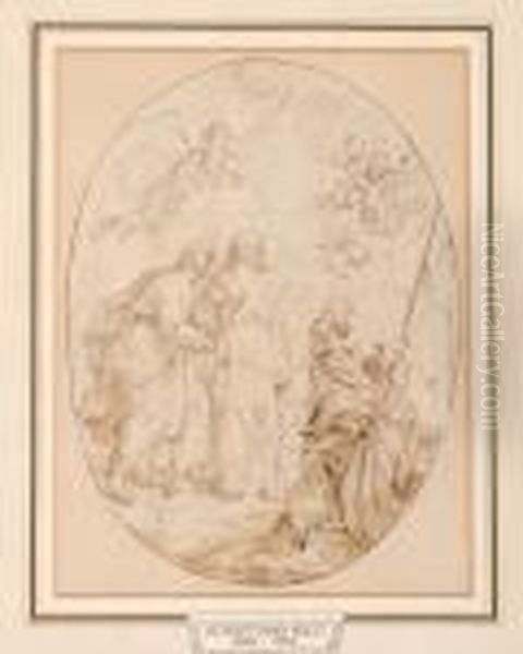 Three Male Figures With Anangel And Cherubs - view 1