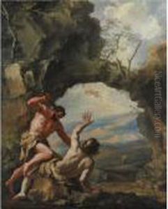 Caino Che Colpisce Abele, Con L'espulsione Di Caino Dal Giardino Dell'eden by Sebastiano Ricci