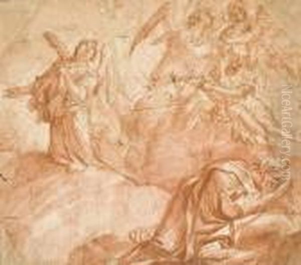 Le Christ Au Jardin Des Oliviers Avec Des Anges Sur Desnuages - view 1